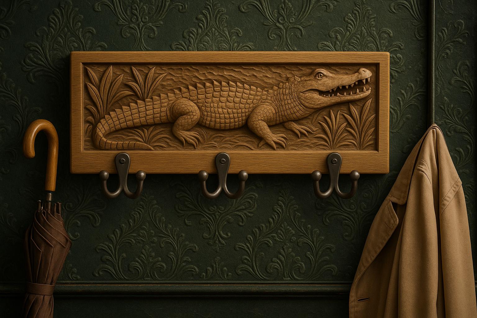 Wooden Wall Key Holder - 6 Hooks Crocodile