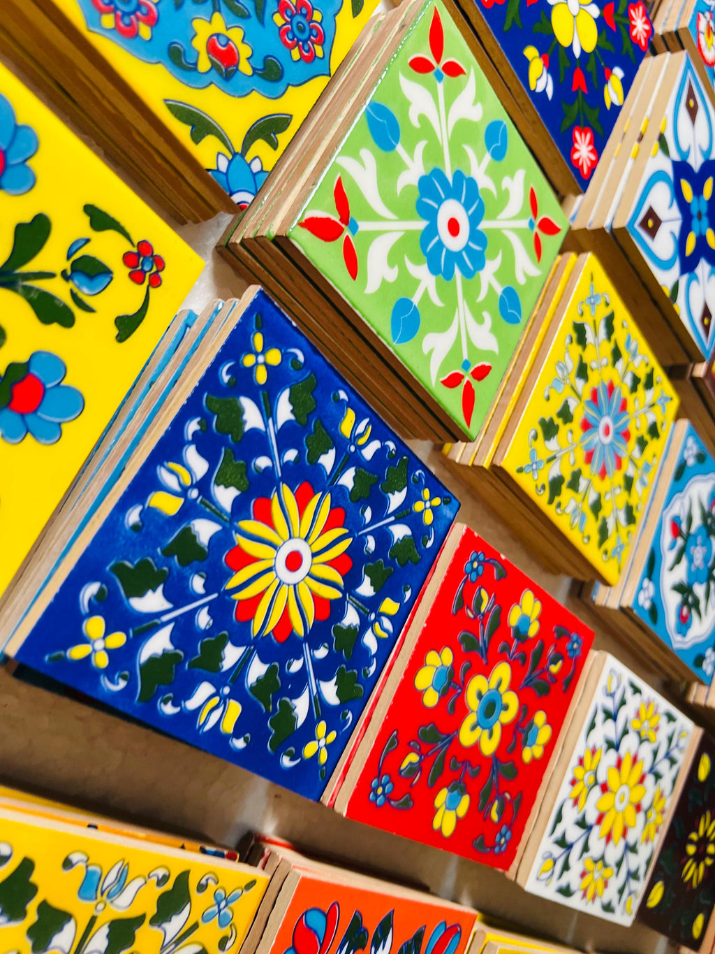 100 Piece Assorted Mosaic Ceramic Tiles  2x2 Inch -  Hand Painted Floral Wall Decor Mosaic