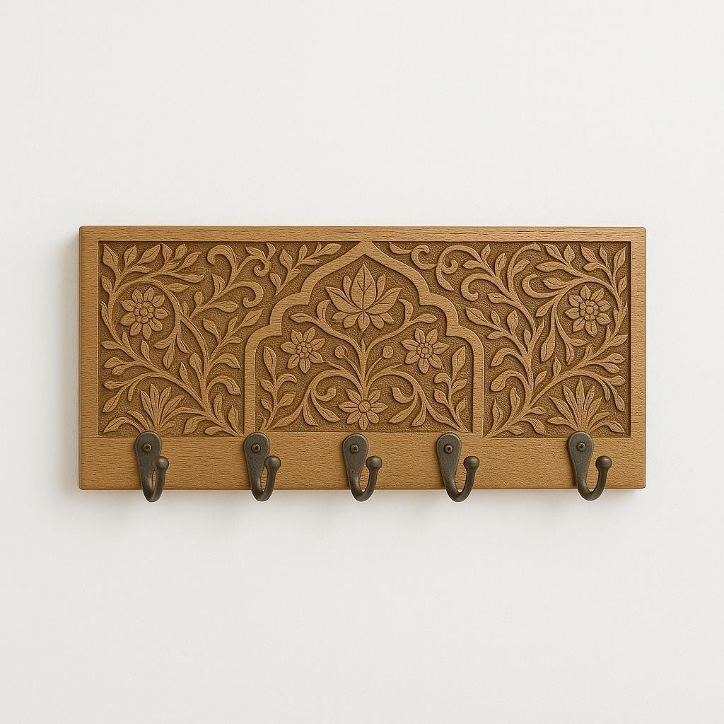 Wooden Wall Key Holder - 5 Hooks Royal
