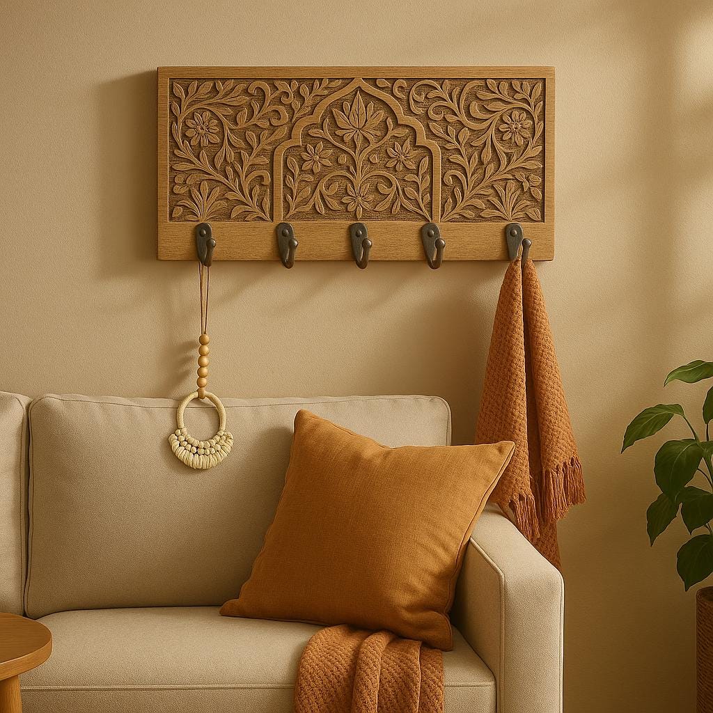 Wooden Wall Key Holder - 5 Hooks Royal