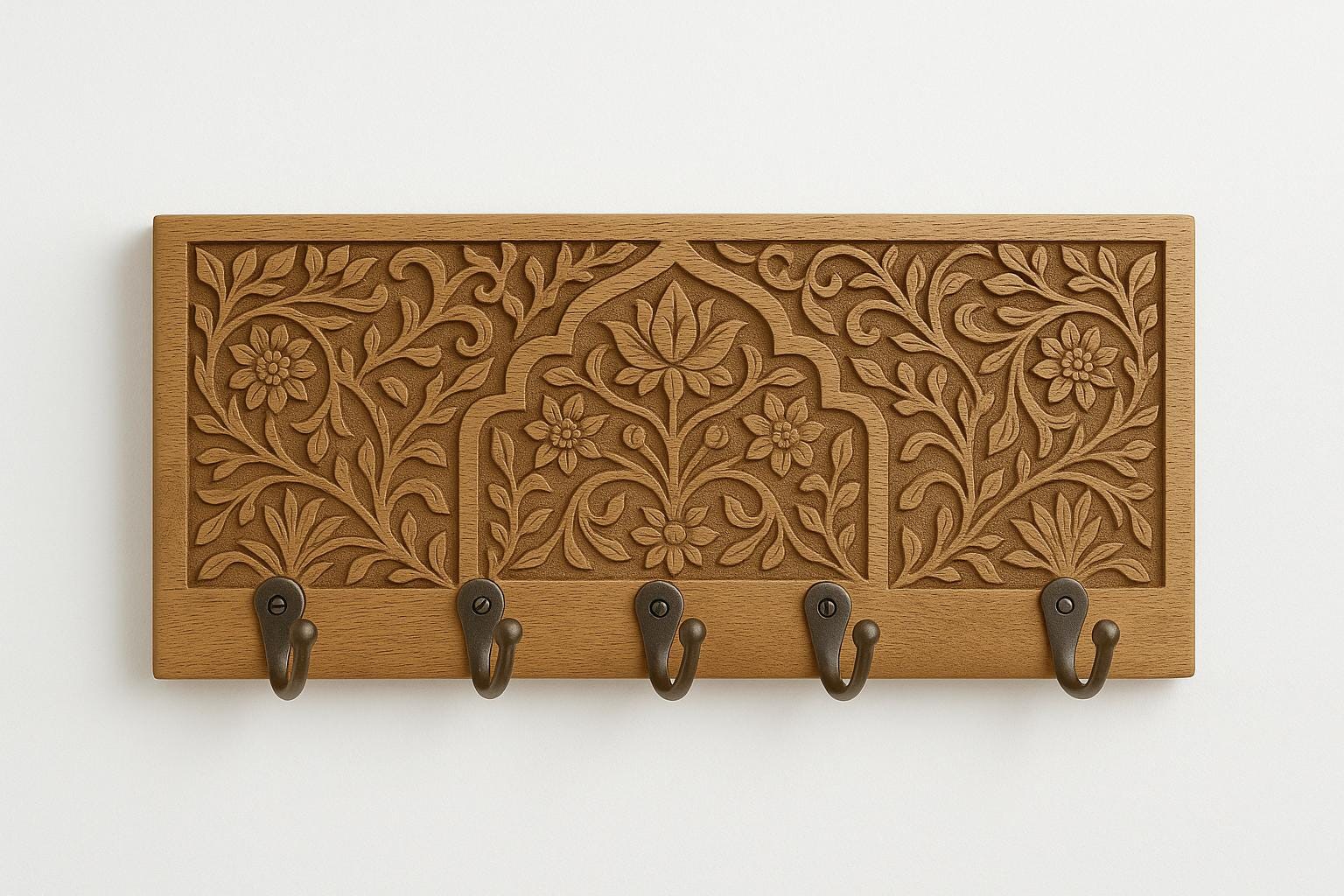 Wooden Wall Key Holder - 5 Hooks Royal