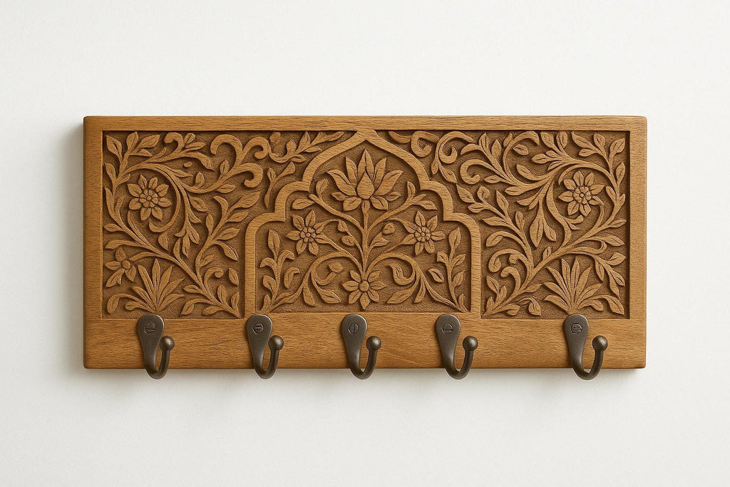 Wooden Wall Key Holder - 5 Hooks Royal