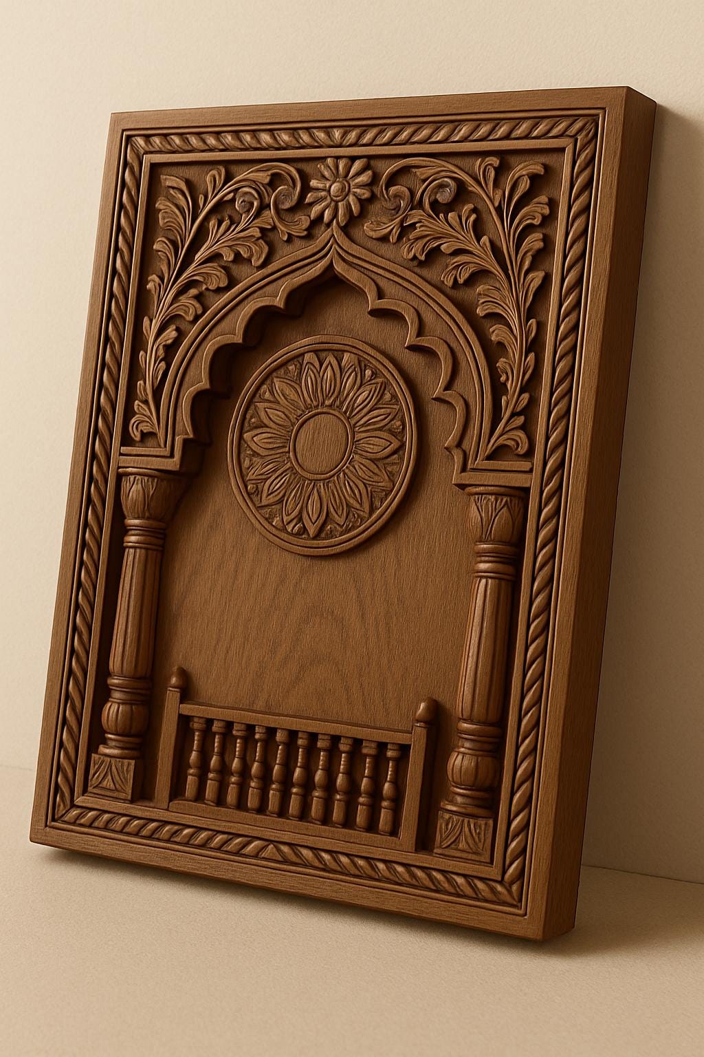 Wooden Jharokha Wall Panel - Distressed Finish
