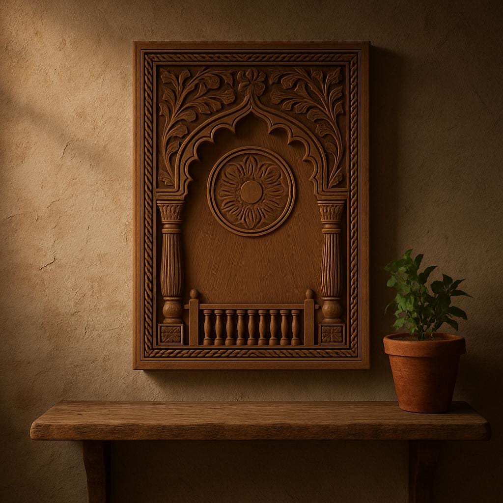 Wooden Jharokha Wall Panel - Distressed Finish