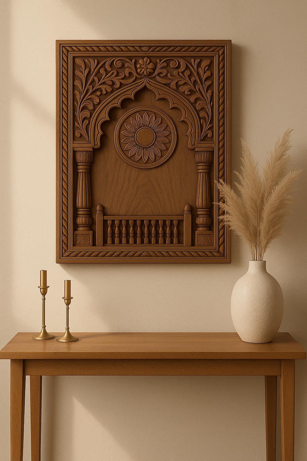 Wooden Jharokha Wall Panel - Distressed Finish
