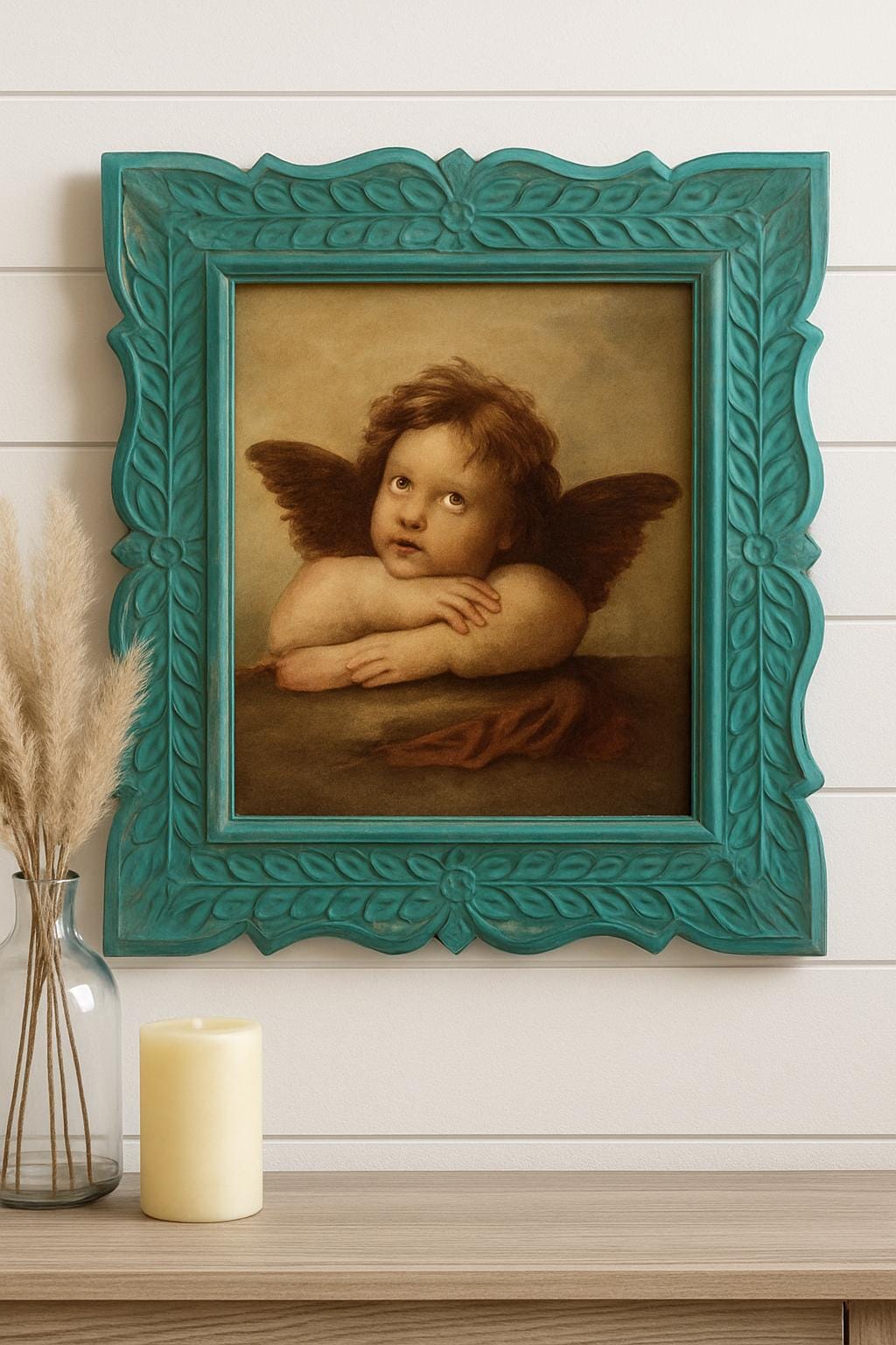 Turquoise Wooden Frame 28x22" - Vintage Boho