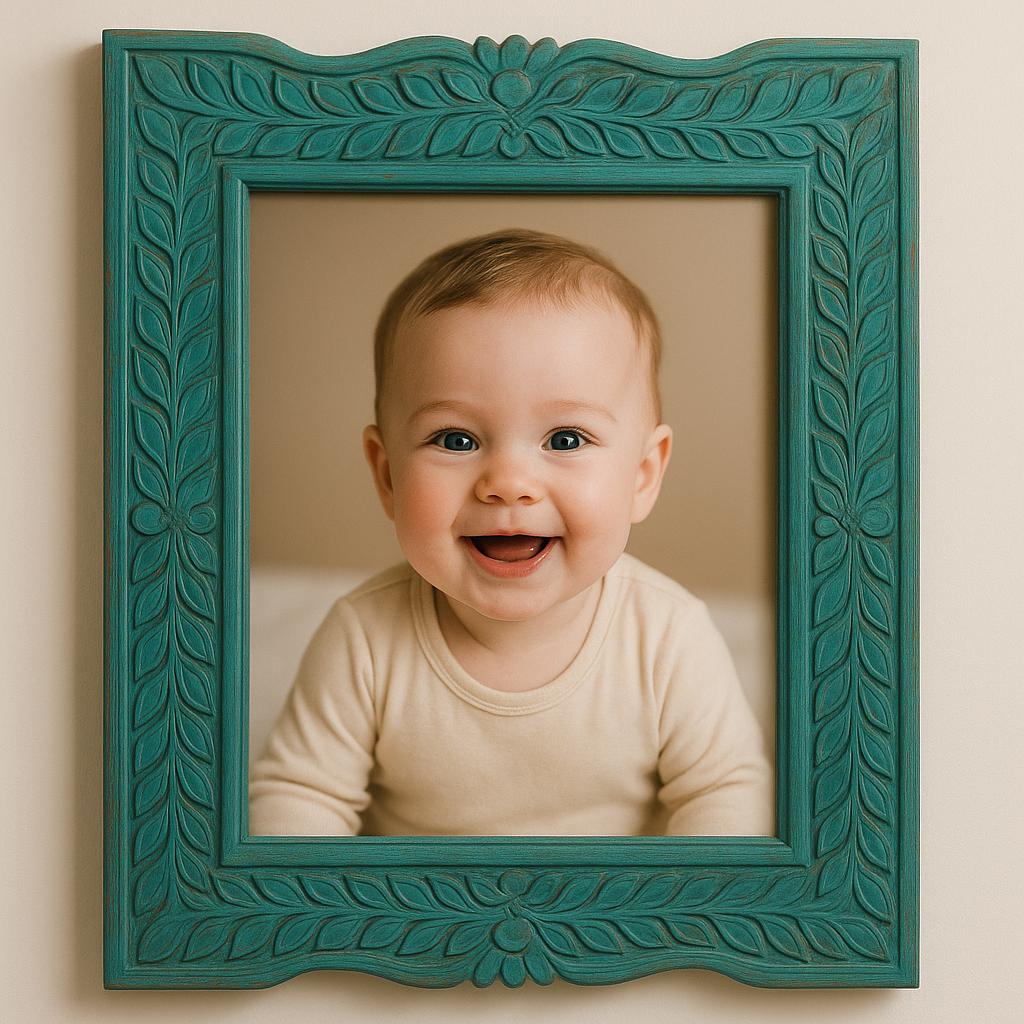 Turquoise Wooden Frame 28x22" - Vintage Boho