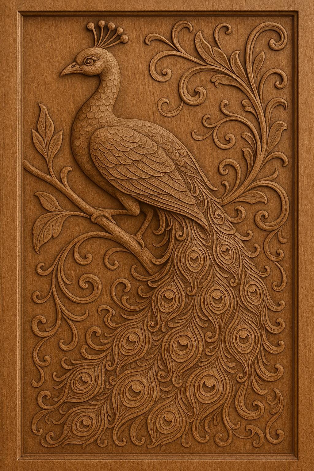 Peacock Mandala Wall Art - Golden Line Panel