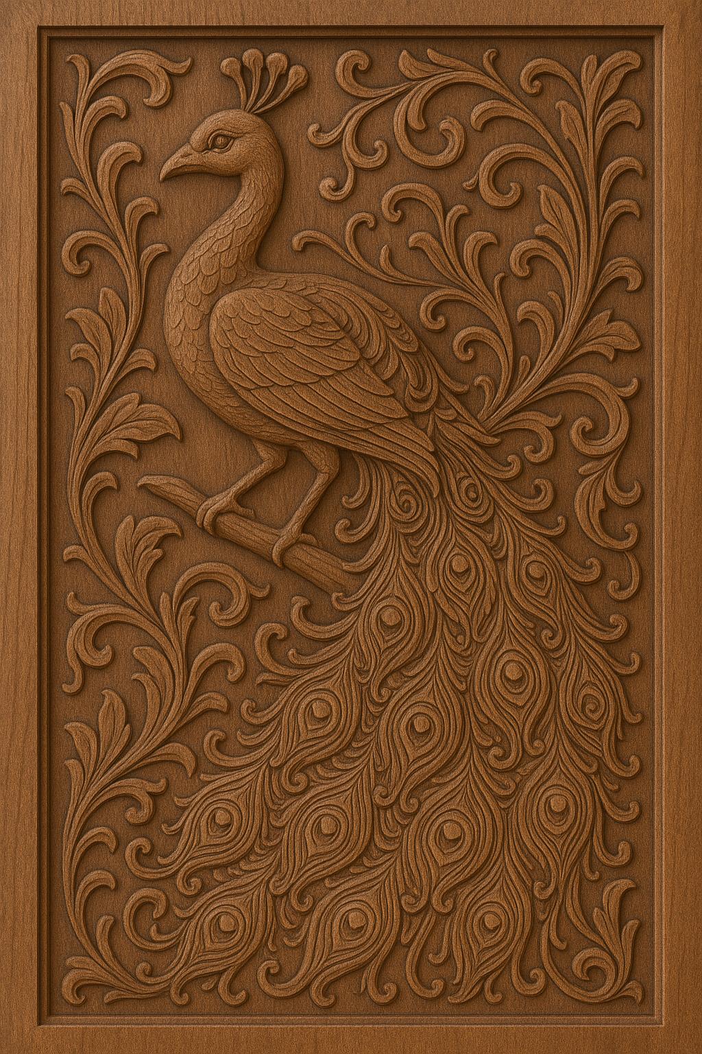 Peacock Mandala Wall Art - Golden Line Panel