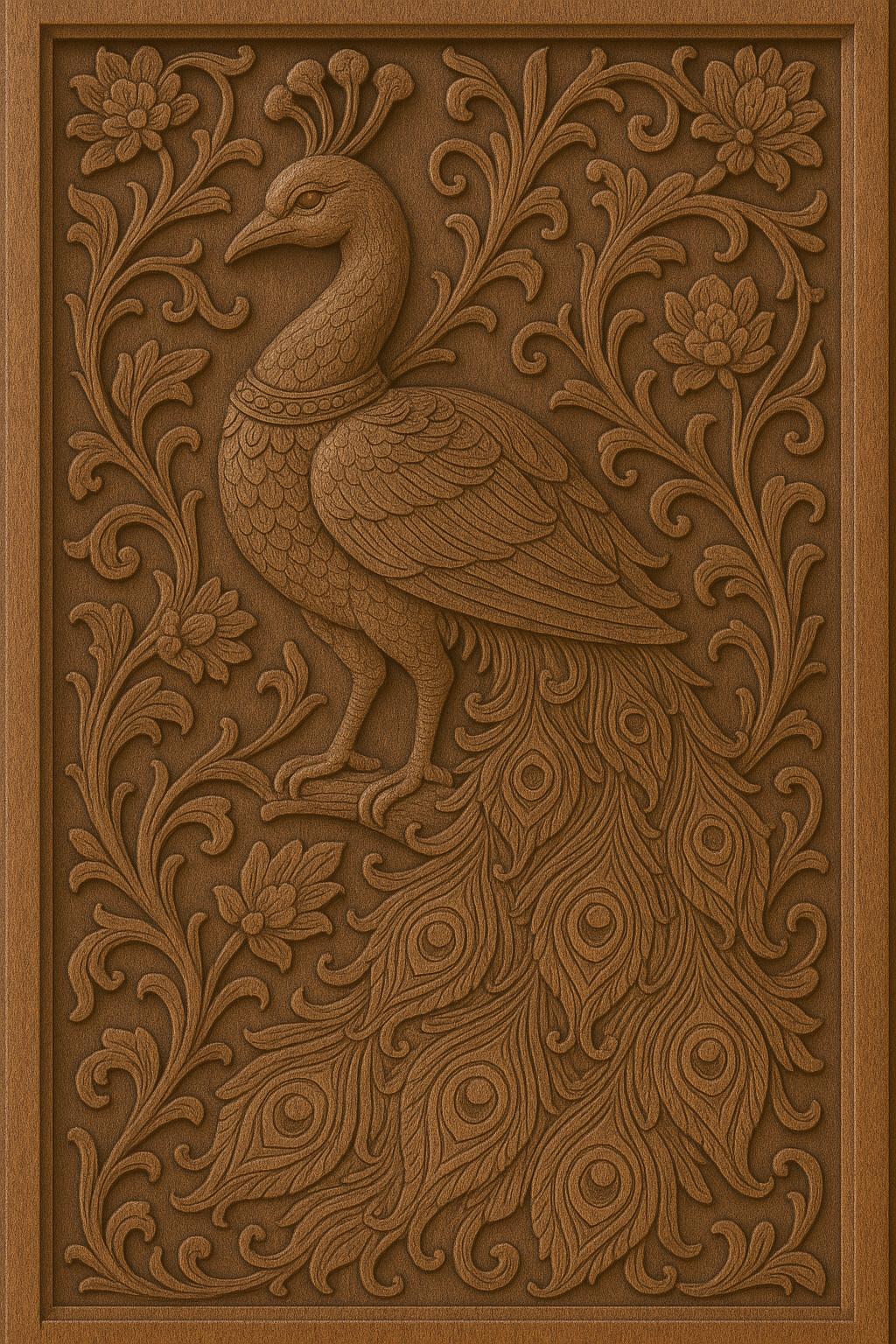 Peacock Mandala Wall Art - Golden Line Panel
