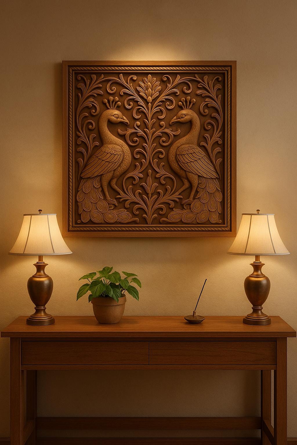 Peacock Mandala Wall Art - Golden Line Panel