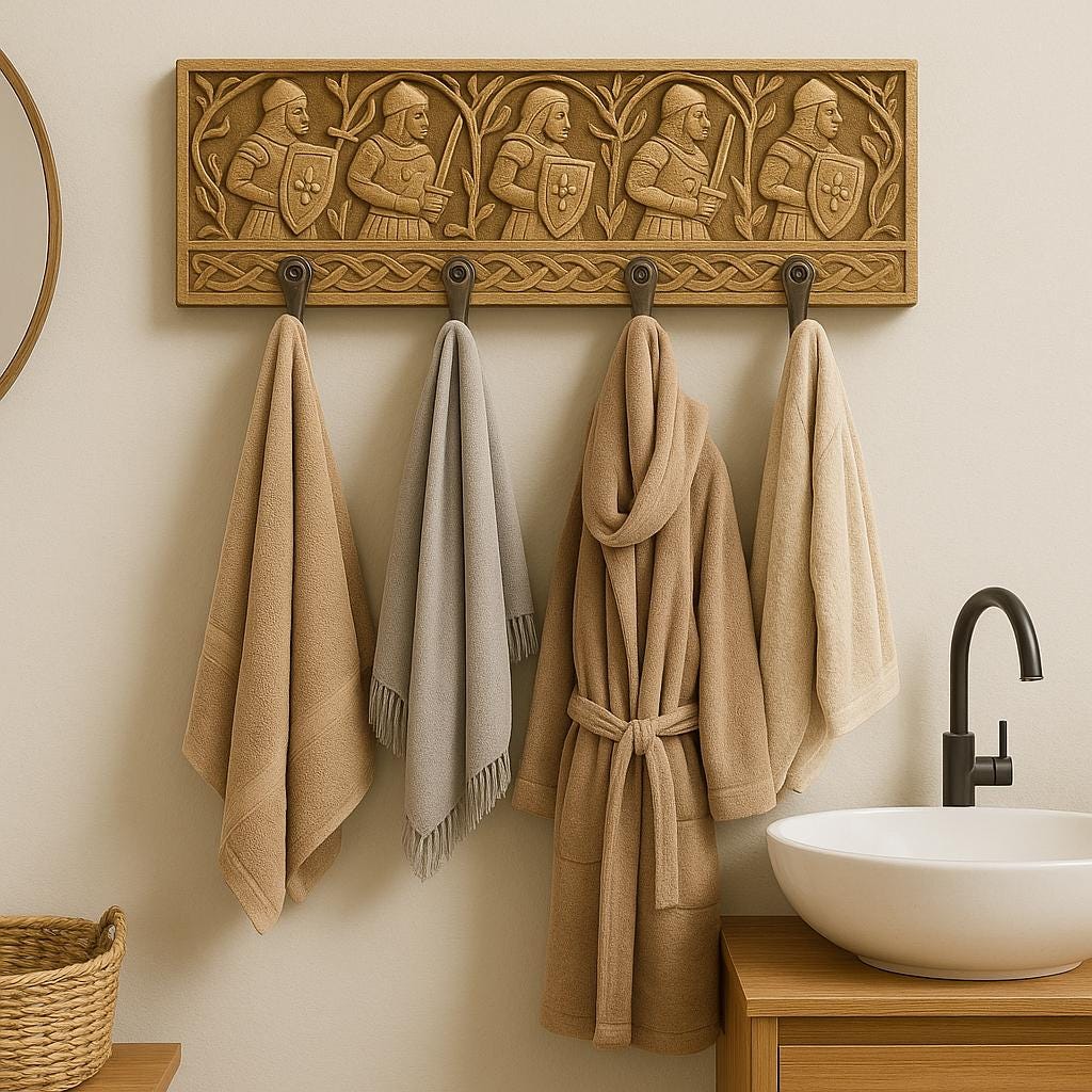 Wooden Wall Key Holder - 6 Black Hooks