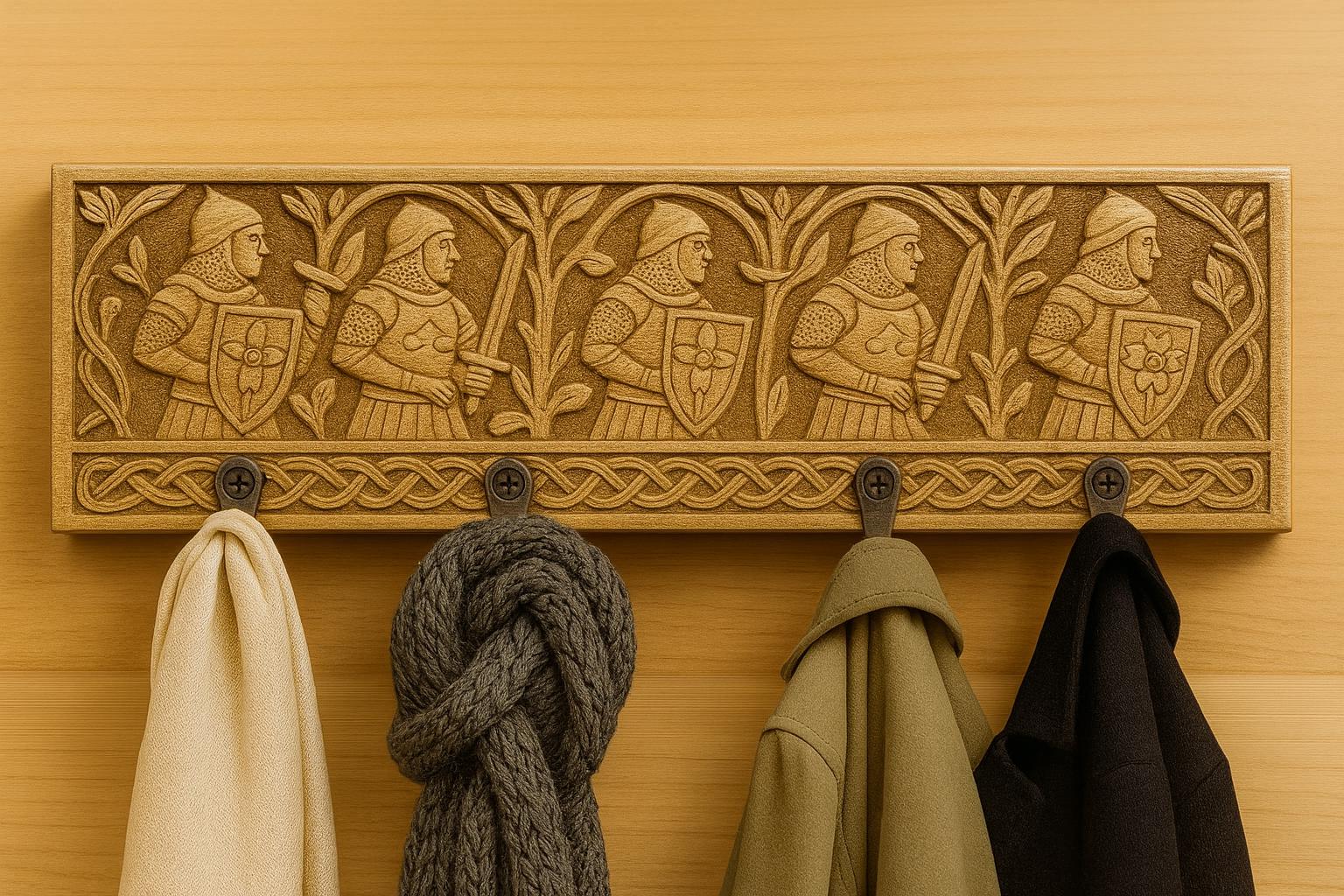 Wooden Wall Key Holder - 6 Black Hooks