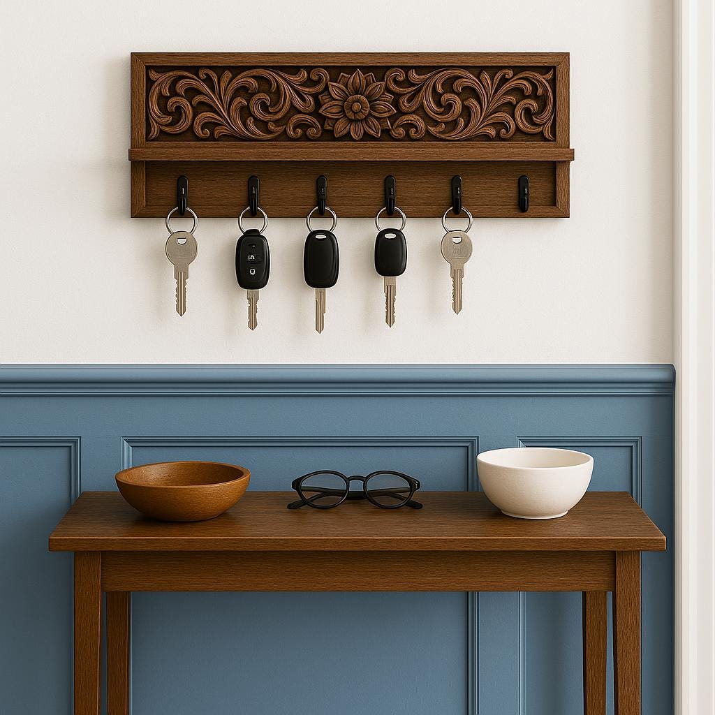 Wooden Wall Key Holder - 6 Hooks Coffee