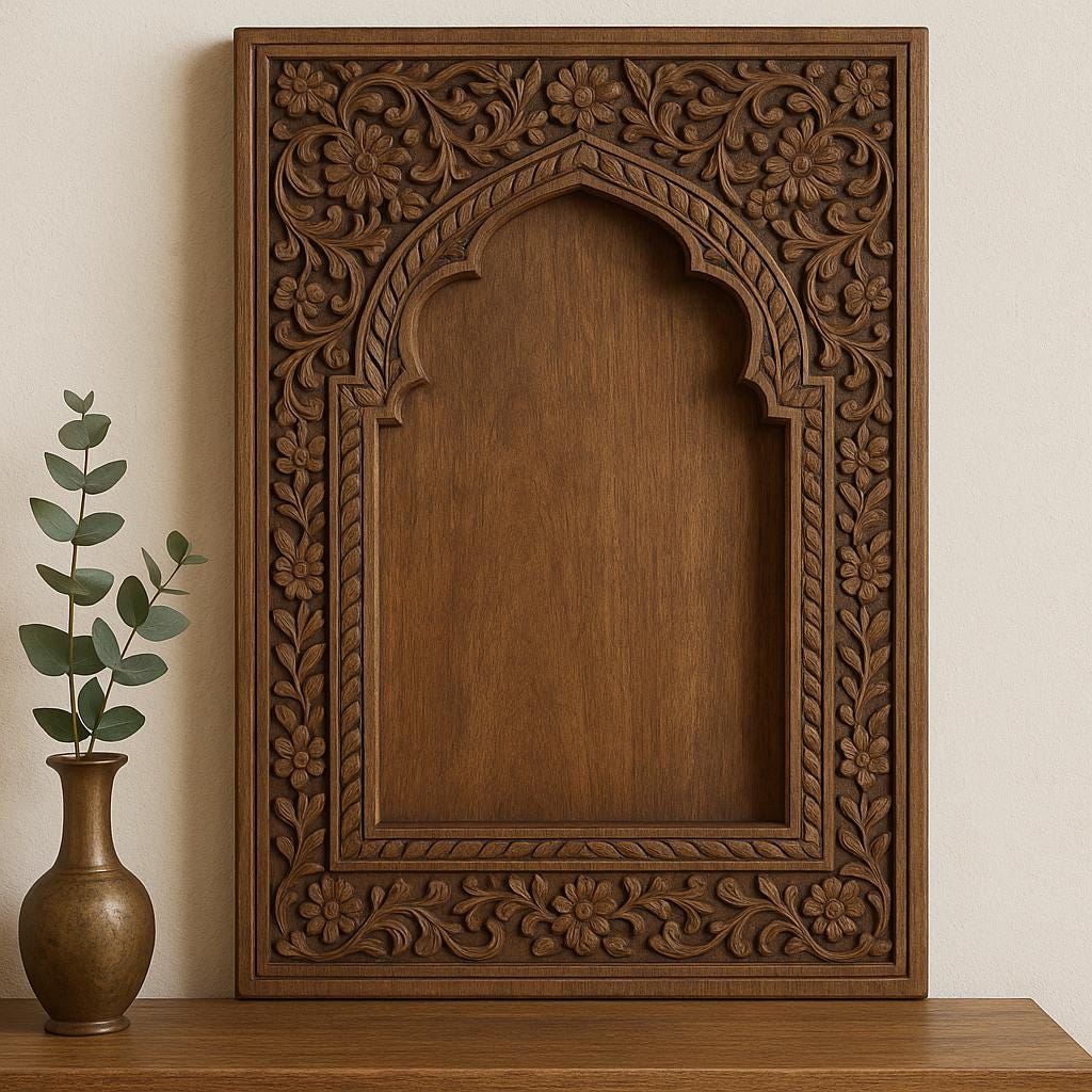 Hand-Carved Wooden Wall Panel - Arch Floral