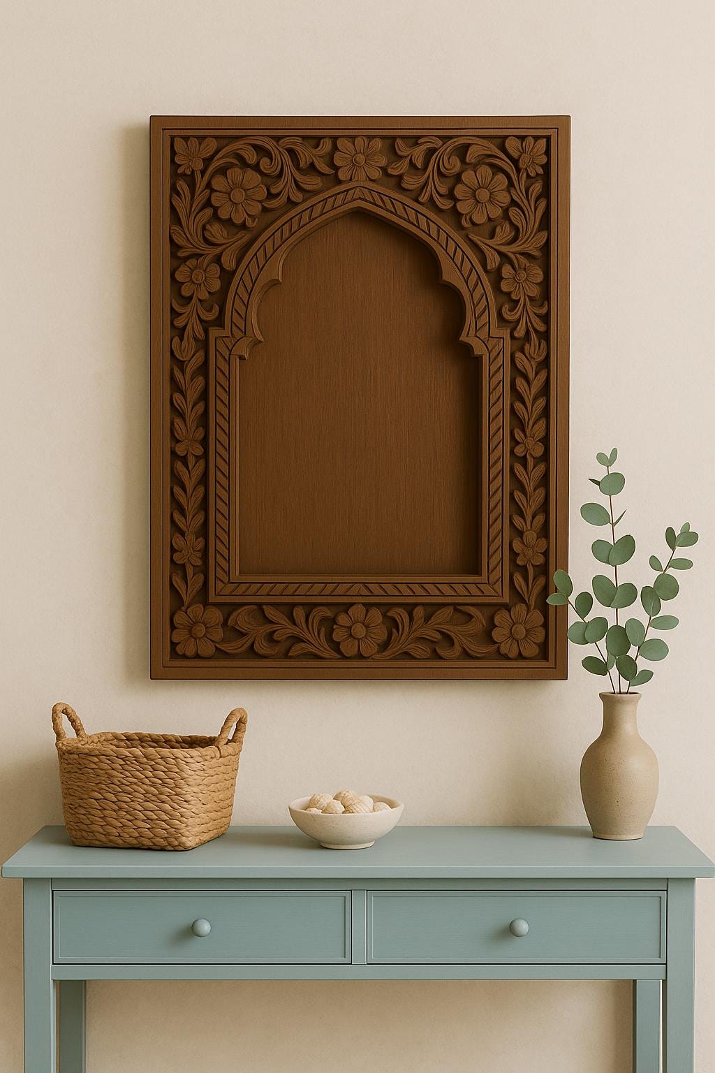 Hand-Carved Wooden Wall Panel - Arch Floral