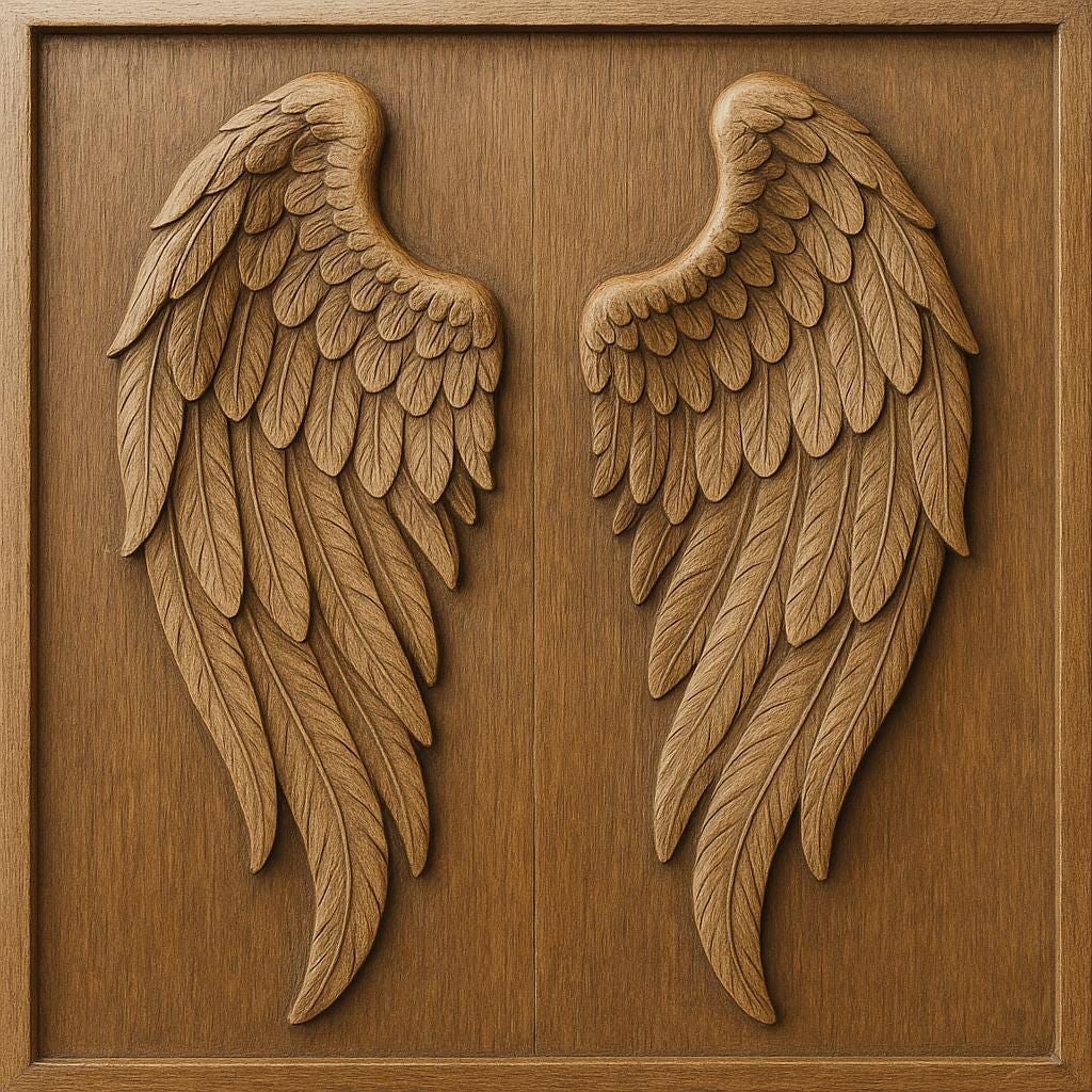 Angel Wings Wall Art - Hand Carved Rustic Teak Panel