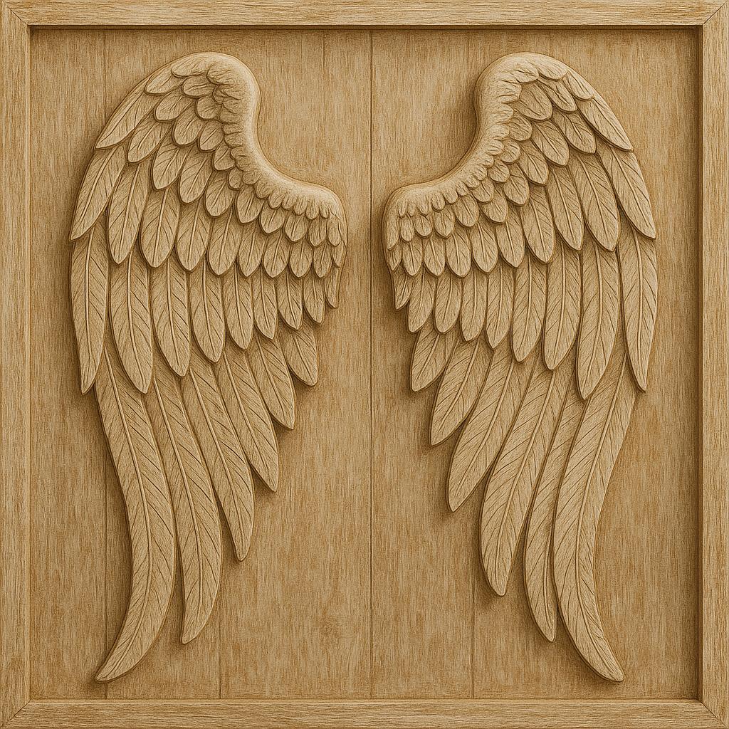 Angel Wings Wall Art - Hand Carved Rustic Teak Panel