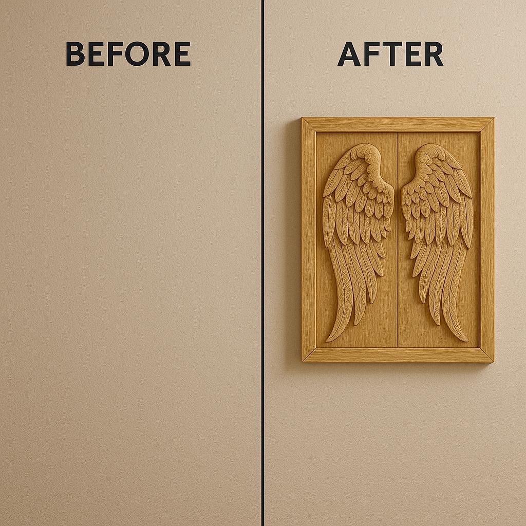 Angel Wings Wall Art - Hand Carved Rustic Teak Panel
