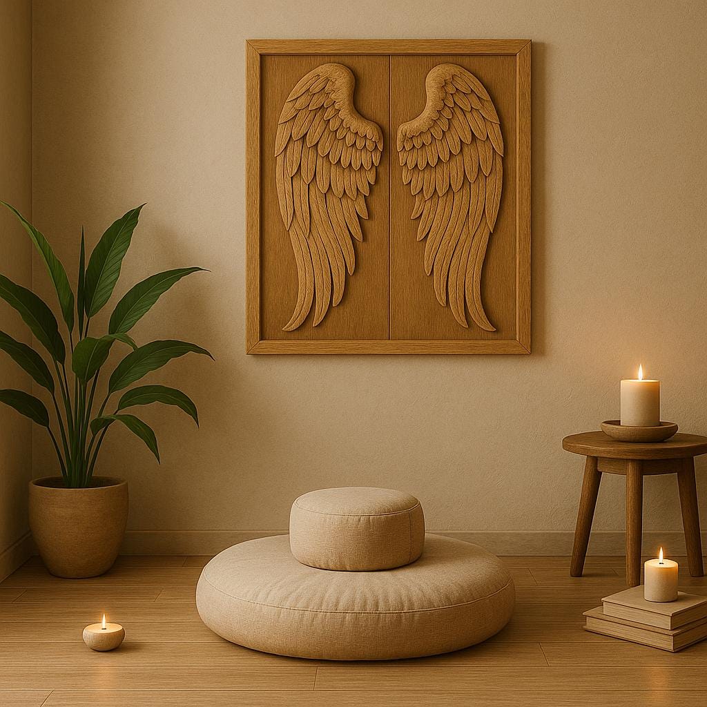 Angel Wings Wall Art - Hand Carved Rustic Teak Panel