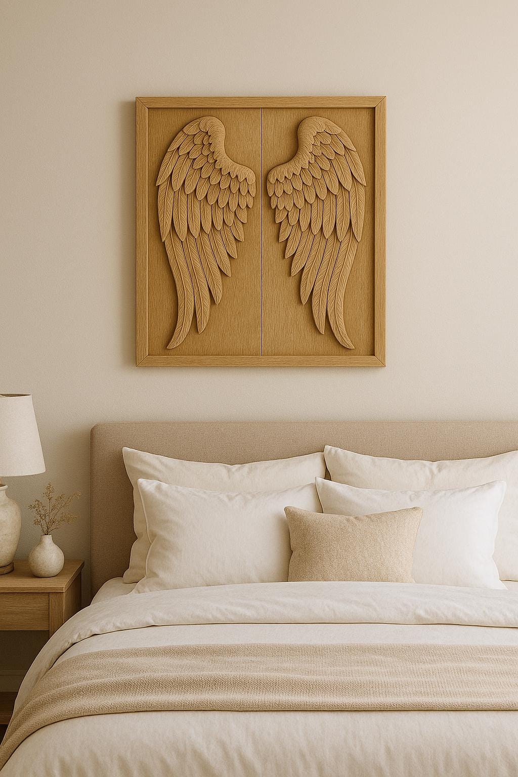 Angel Wings Wall Art - Hand Carved Rustic Teak Panel
