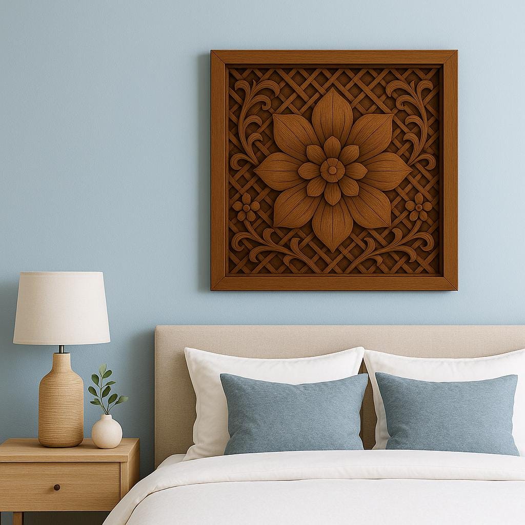 Wooden Wall Panel 18x18" - Floral Carved Teak