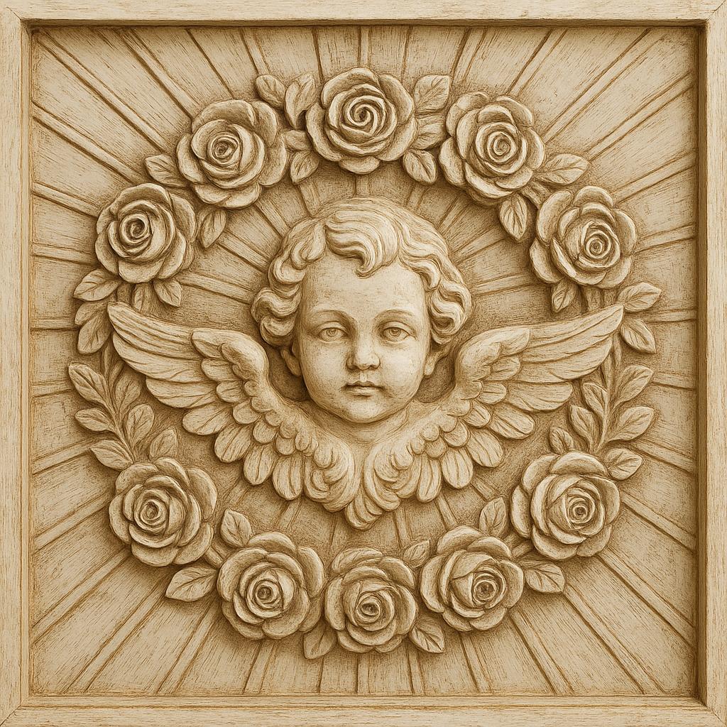 Carved Cherub Wall Panel - Wooden Angel Classical Art