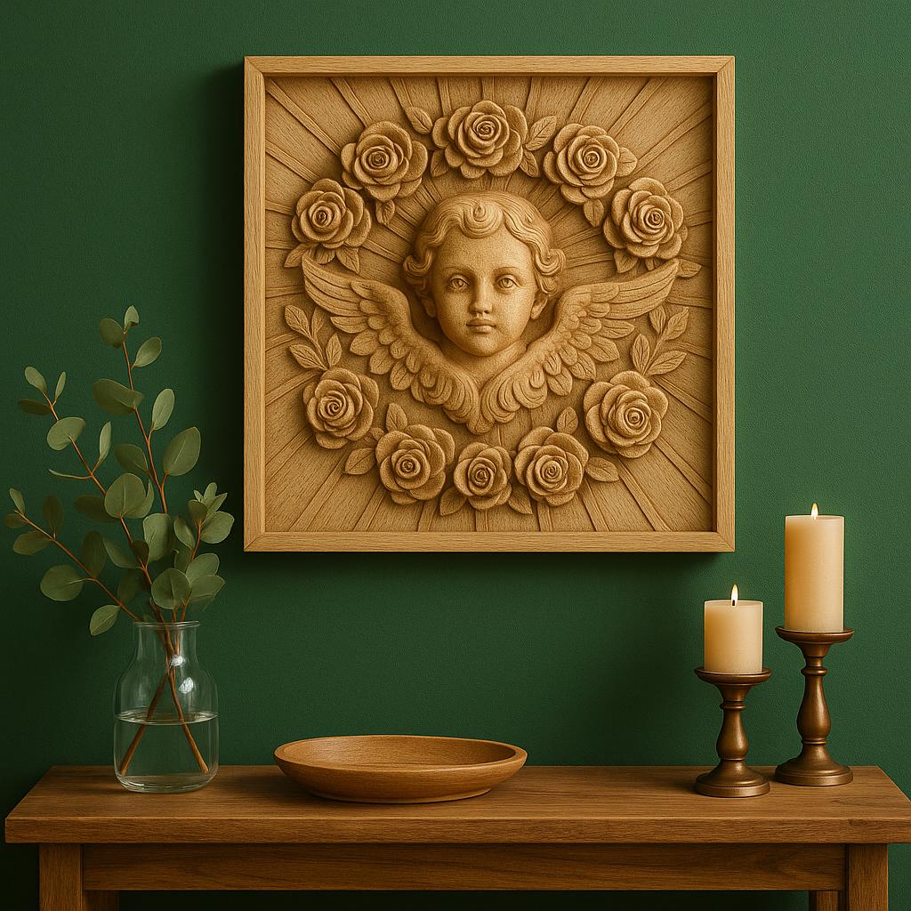 Carved Cherub Wall Panel - Wooden Angel Classical Art