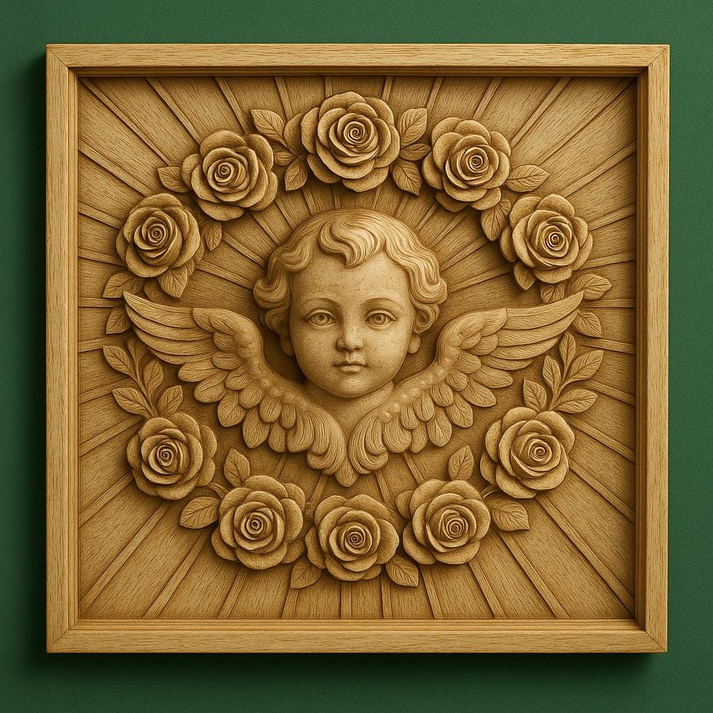 Carved Cherub Wall Panel - Wooden Angel Classical Art