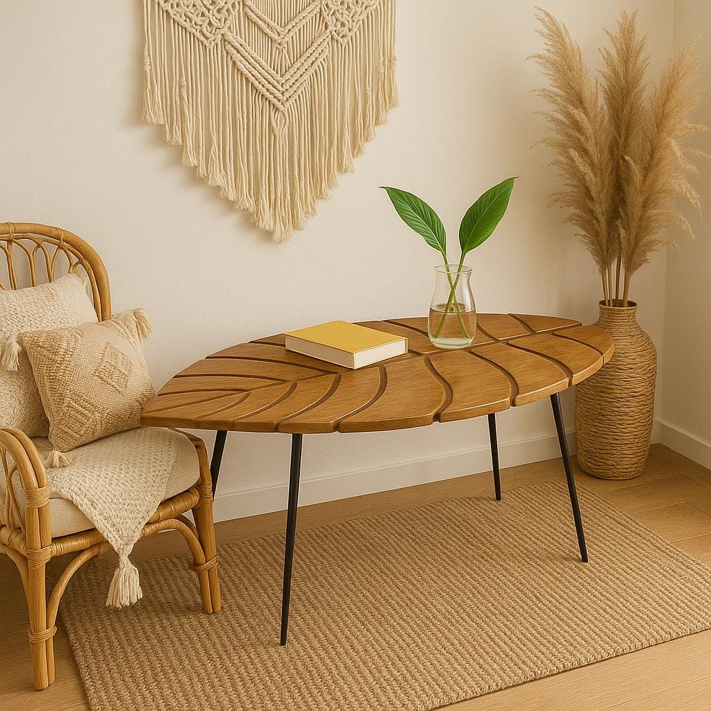 Banana Leaf Wooden Table - Handcrafted Plant Design