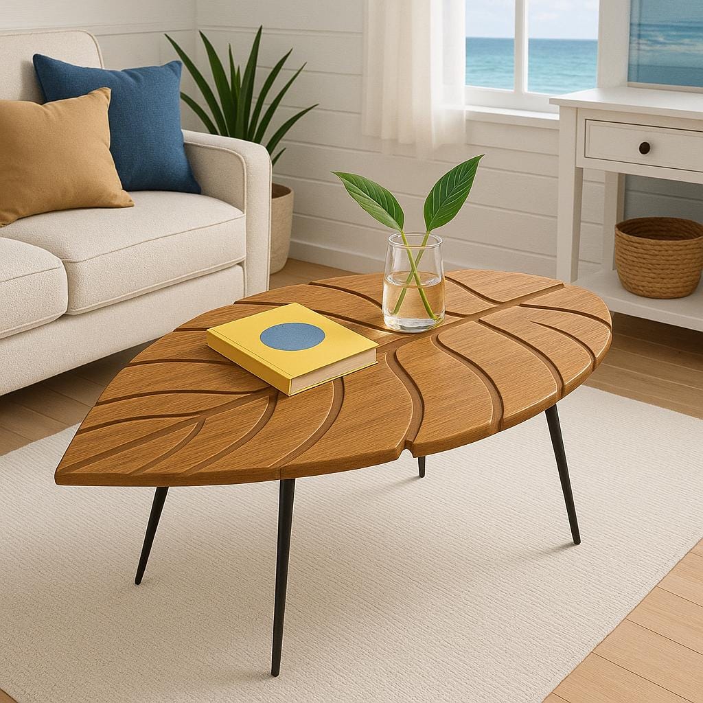 Banana Leaf Wooden Table - Handcrafted Plant Design