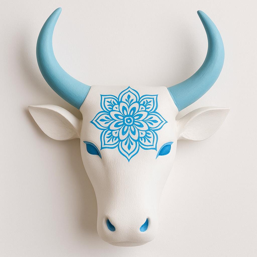 Wooden Bull Head Wall Decor - Walnut Tribal