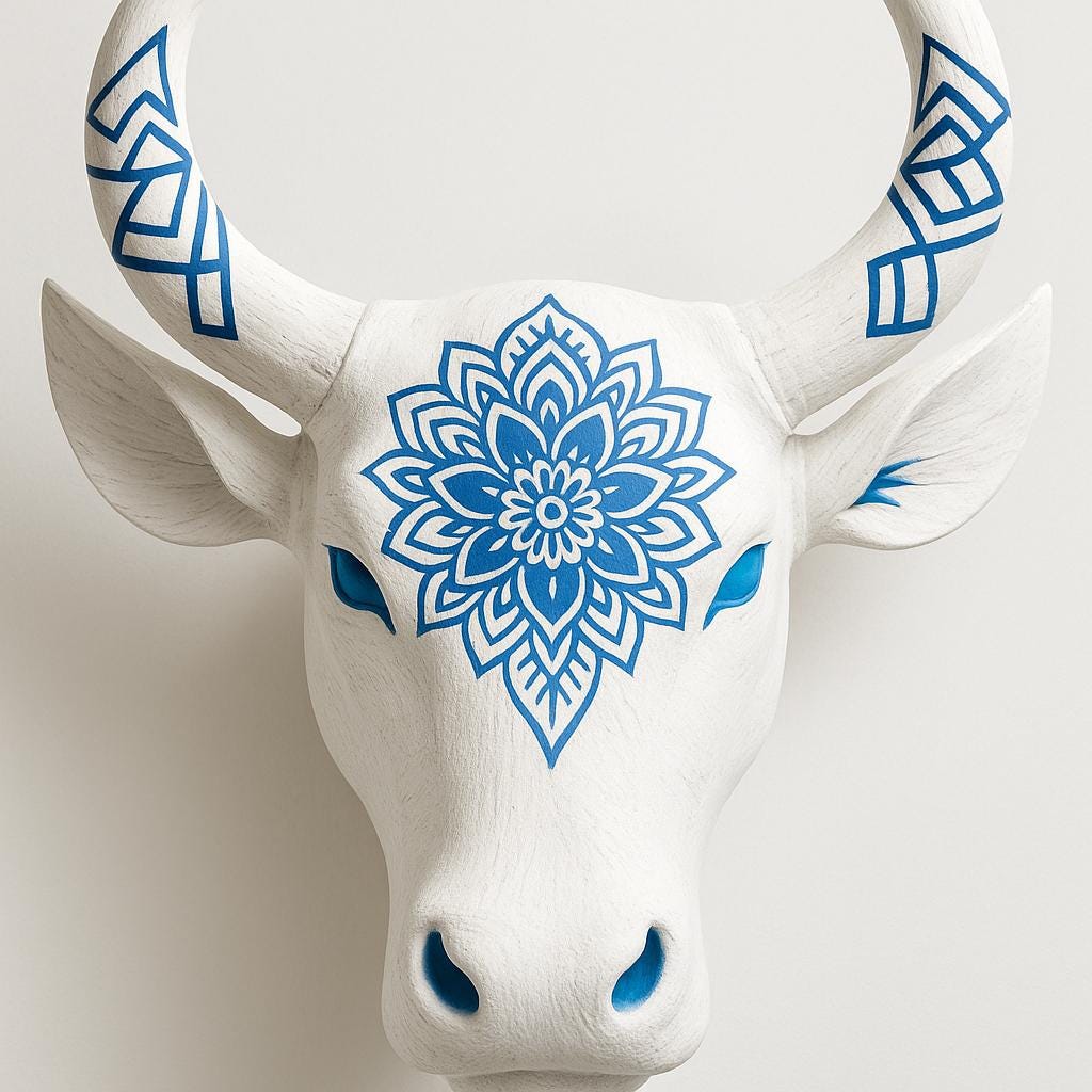 Wooden Bull Head Wall Decor - Walnut Tribal