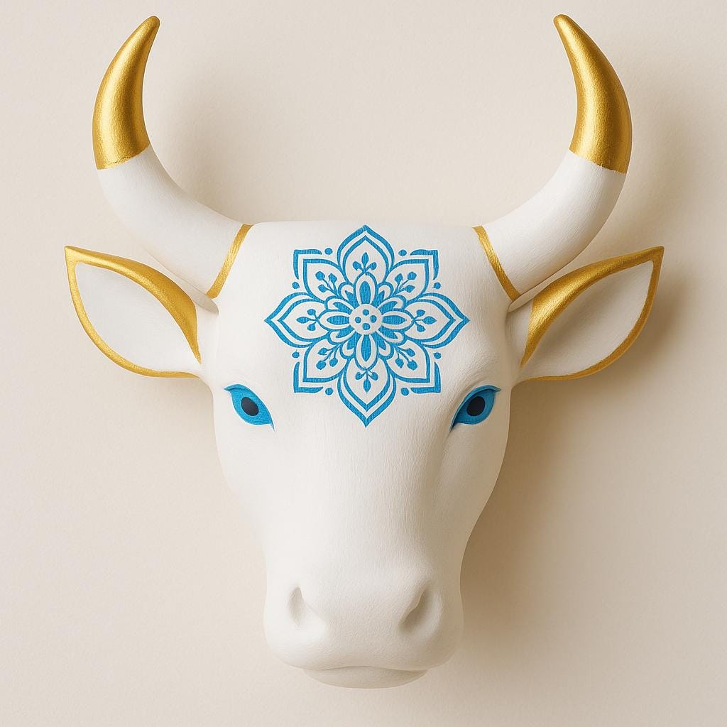 Wooden Bull Head Wall Decor - Walnut Tribal