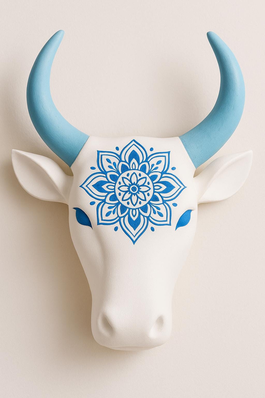 Wooden Bull Head Wall Decor - Walnut Tribal