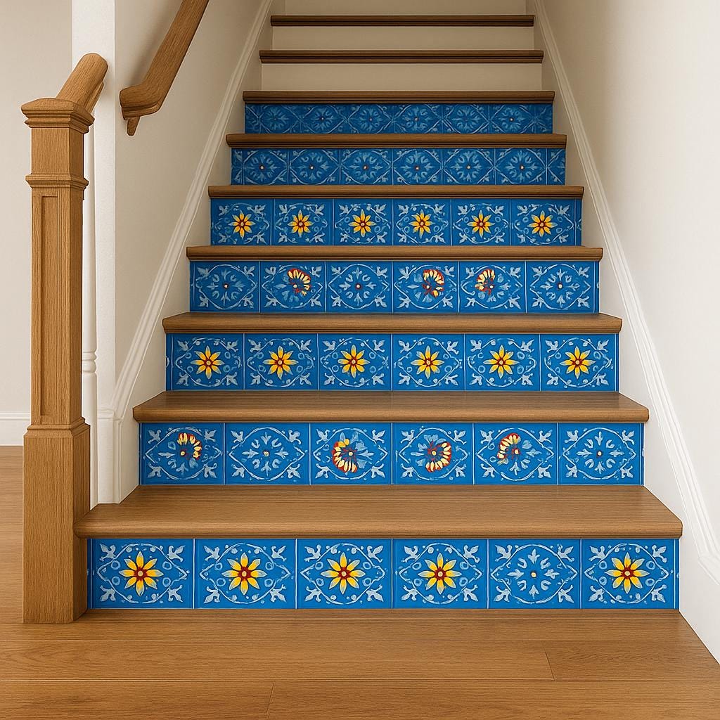 24 Assorted Hand-Painted Tile: Yellow Floral Ceramic Wall Decor,