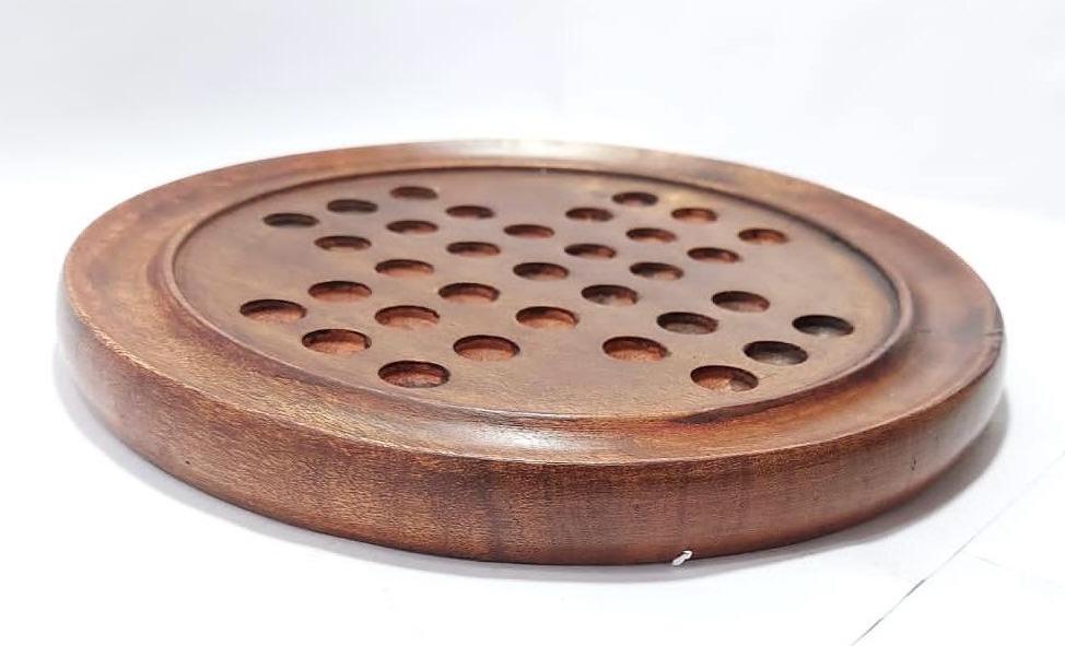 9 Inch Wooden Solitaire Board Game  Handmade White Peg Solitaire  Montessori Toy  Natural Marbles  Coffee Table Decor