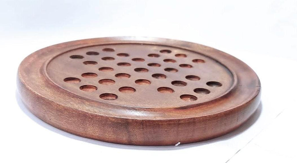 9 Inch Wooden Solitaire Board Game  Handmade White Peg Solitaire  Montessori Toy  Natural Marbles  Coffee Table Decor