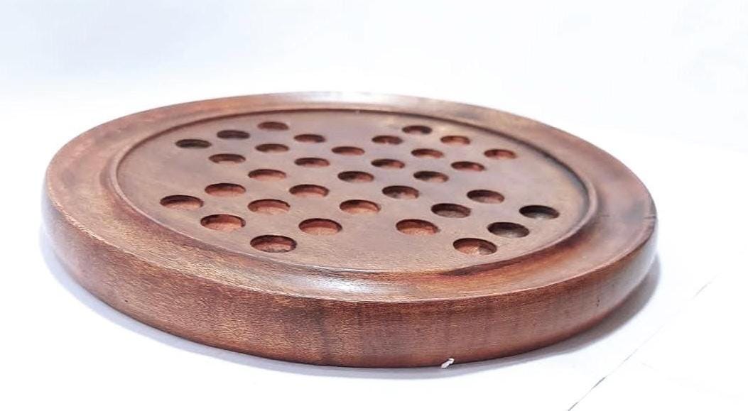 9 Inch Wooden Solitaire Board Game  Handmade White Peg Solitaire  Montessori Toy  Natural Marbles  Coffee Table Decor