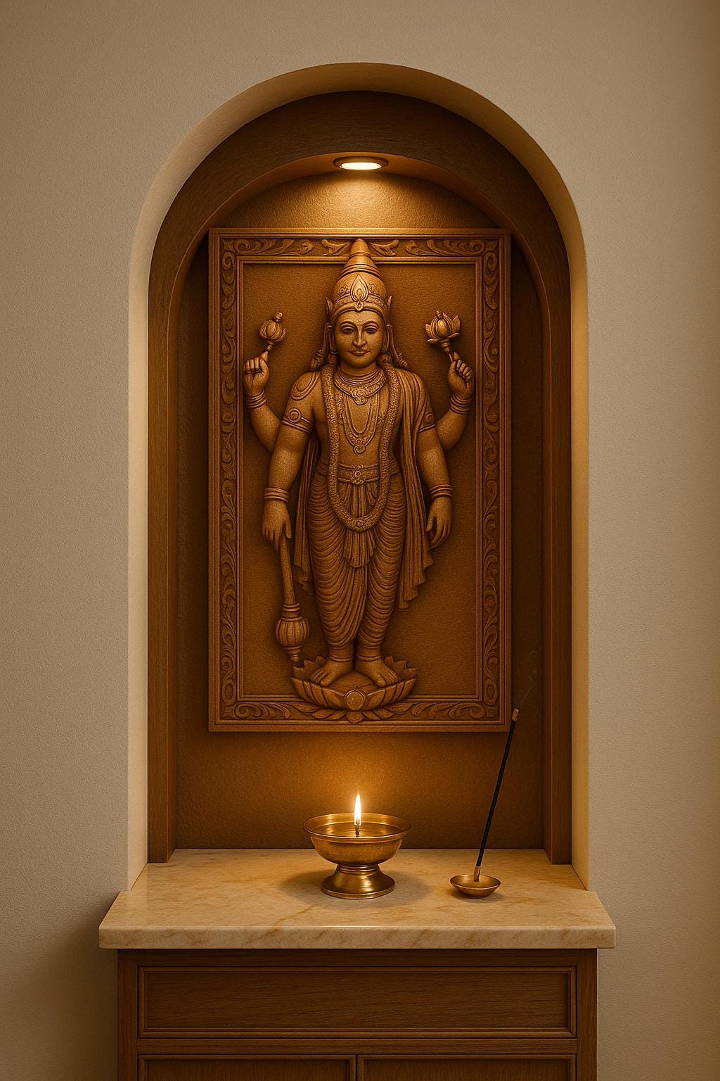 Lord Vishnu Wall Art - Carved Wood Pooja Panel