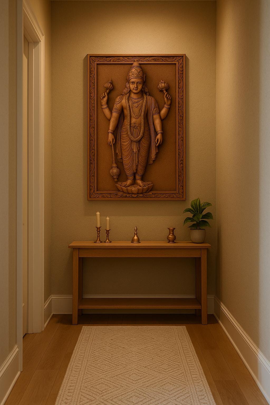 Lord Vishnu Wall Art - Carved Wood Pooja Panel