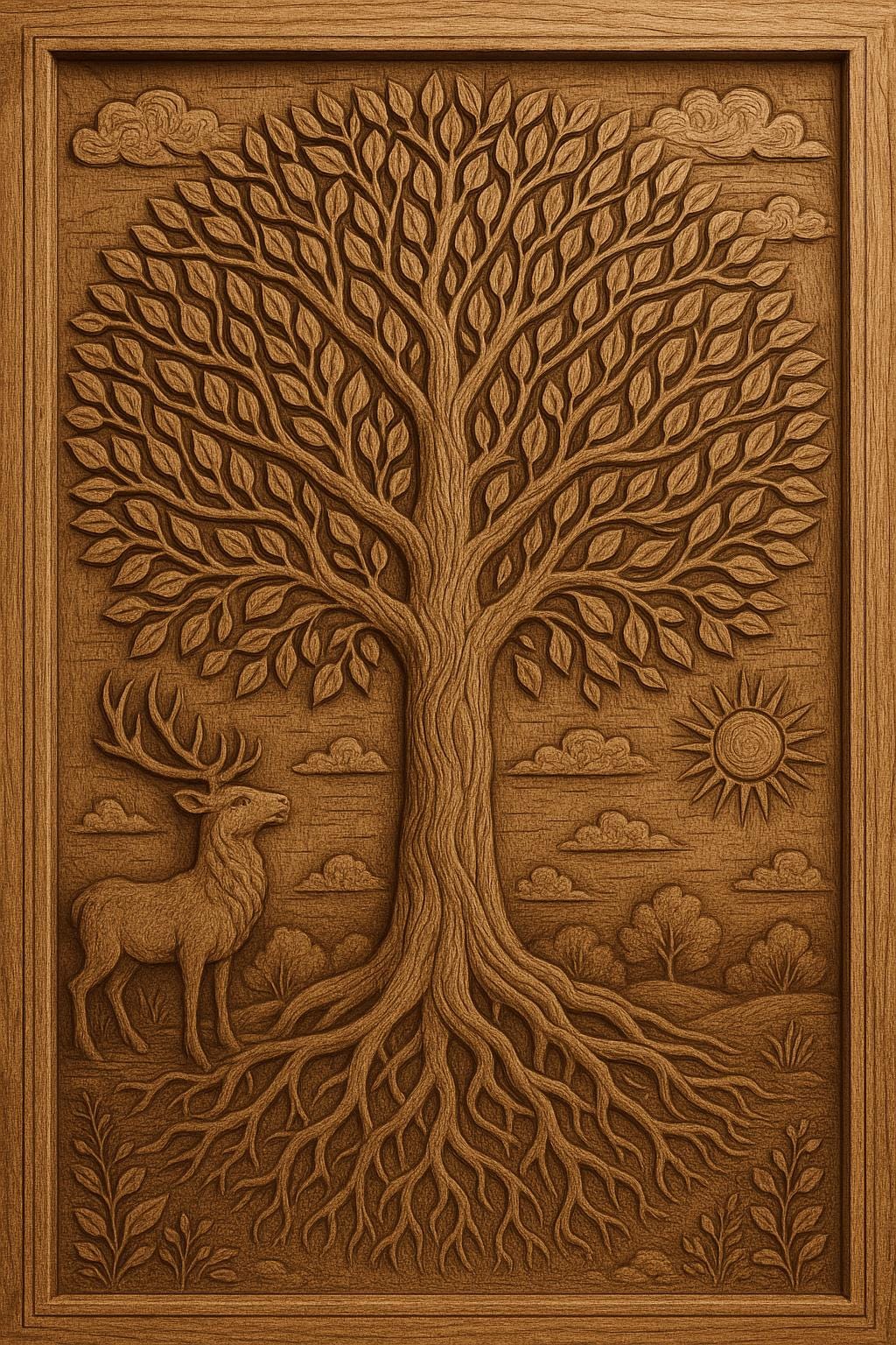 Teak Banyan Leaf Wall Art - Wooden Engraving