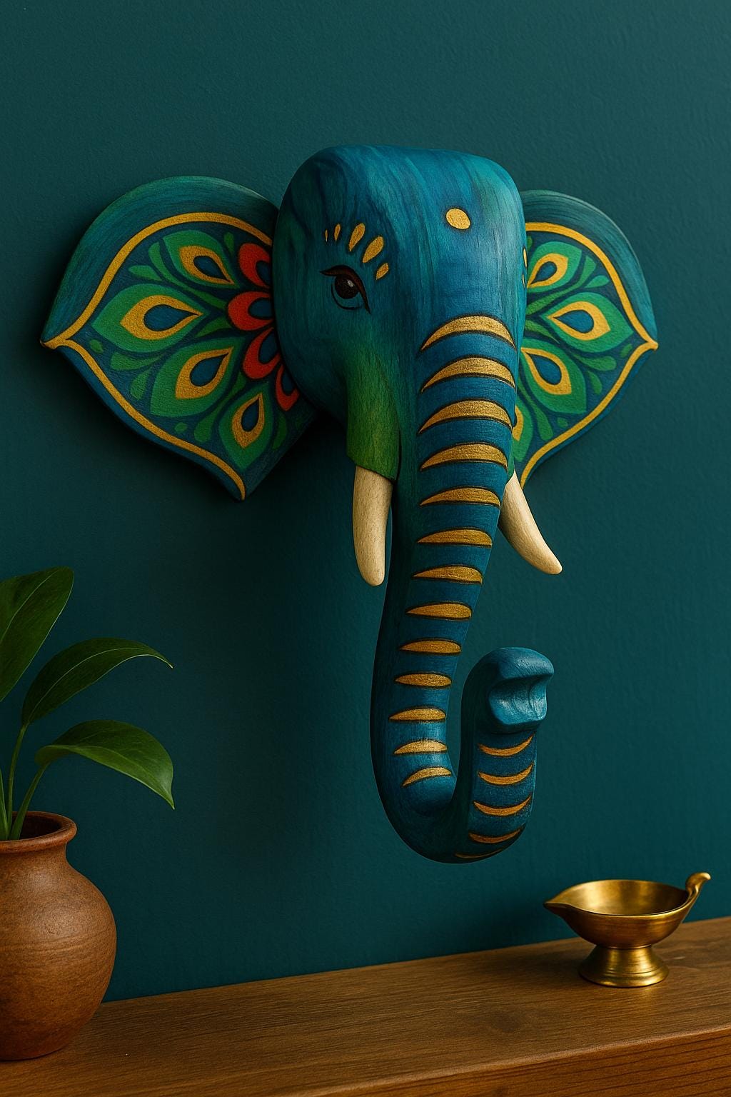 Elephant Wall Hook - White & Gold Floral