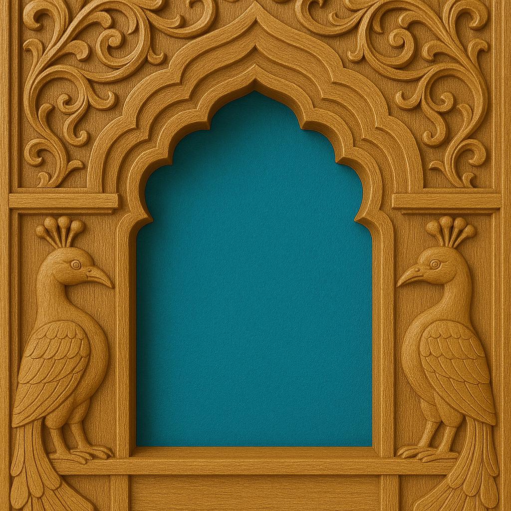 Peacock Jharokha Wall Frame - Teak Finish
