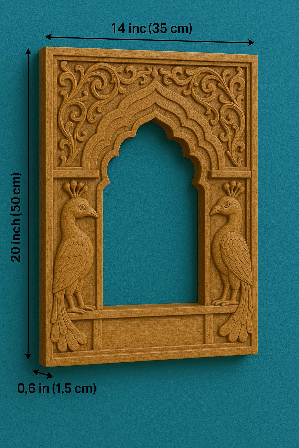 Peacock Jharokha Wall Frame - Teak Finish