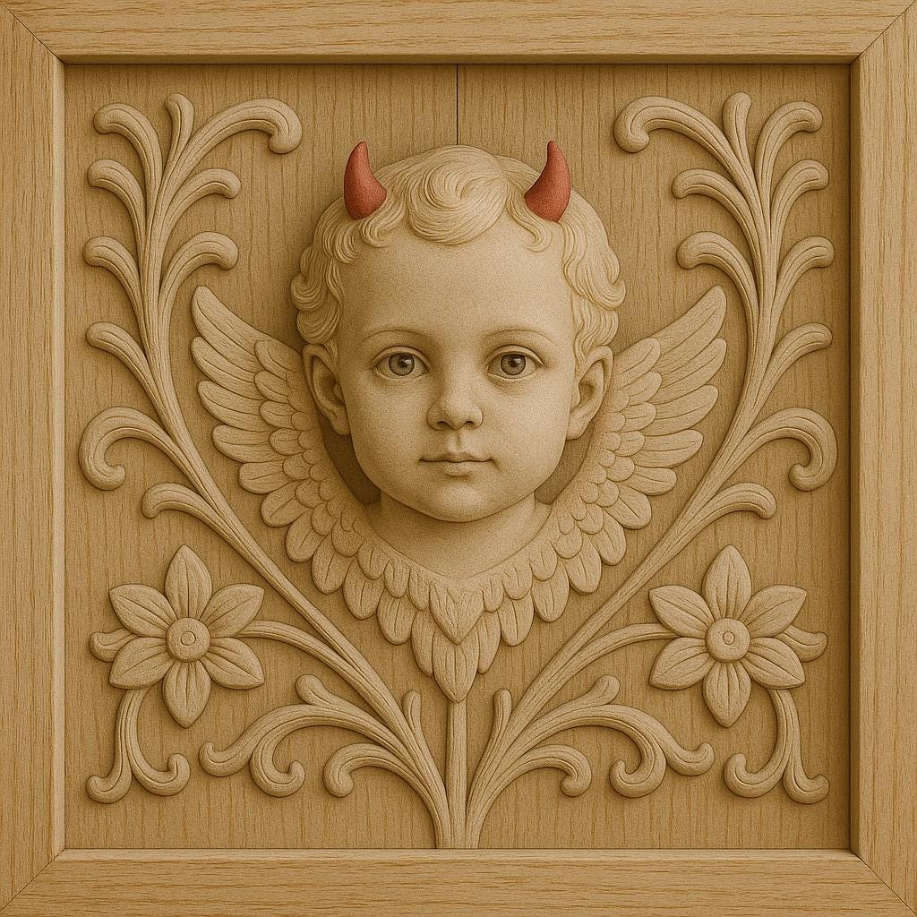 Cherub Wall Panel - Wooden Angel Face Decor