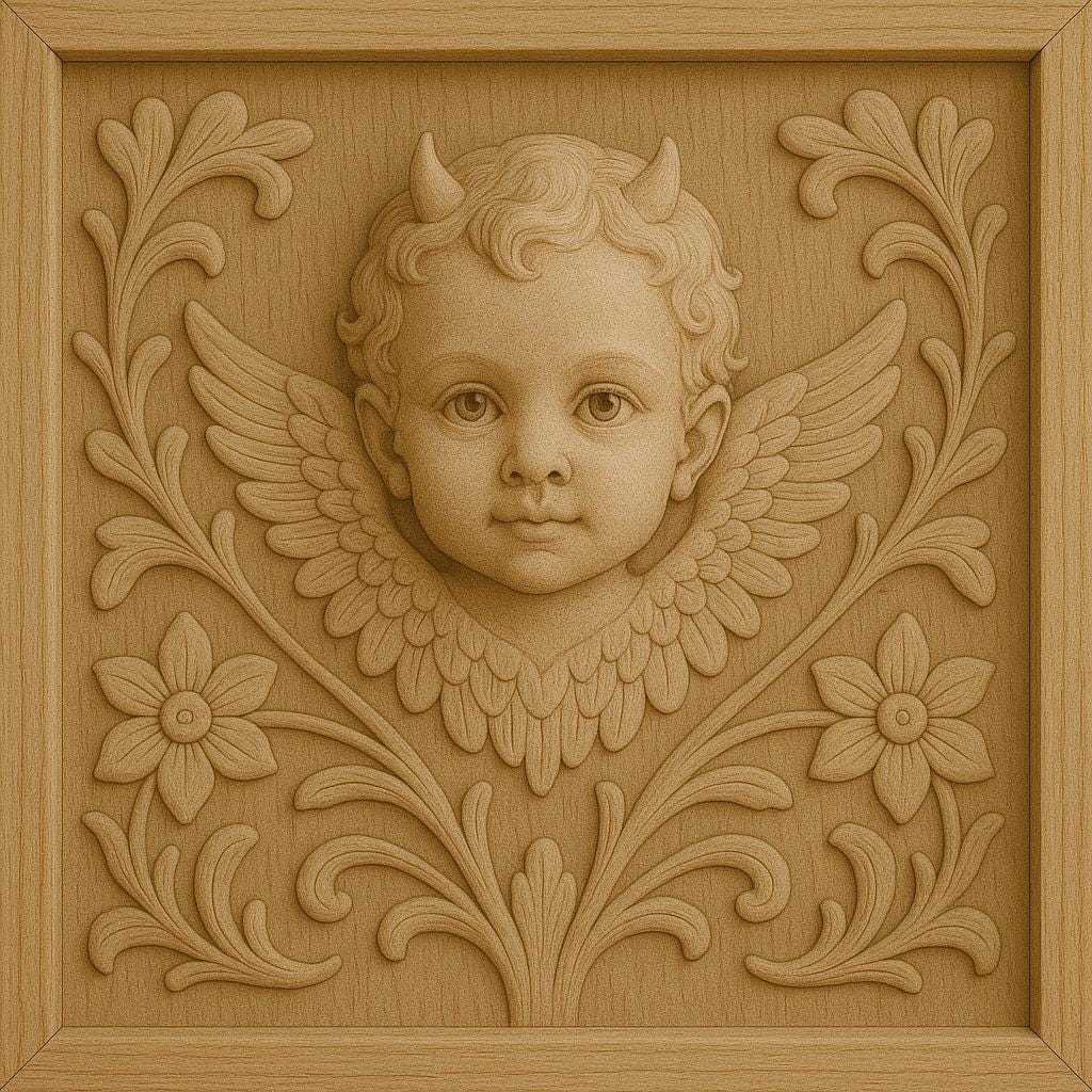 Cherub Wall Panel - Wooden Angel Face Decor
