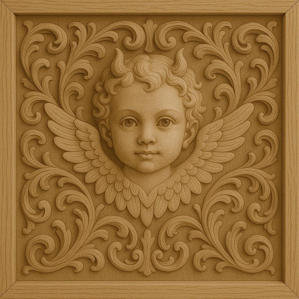 Cherub Wall Panel - Wooden Angel Face Decor