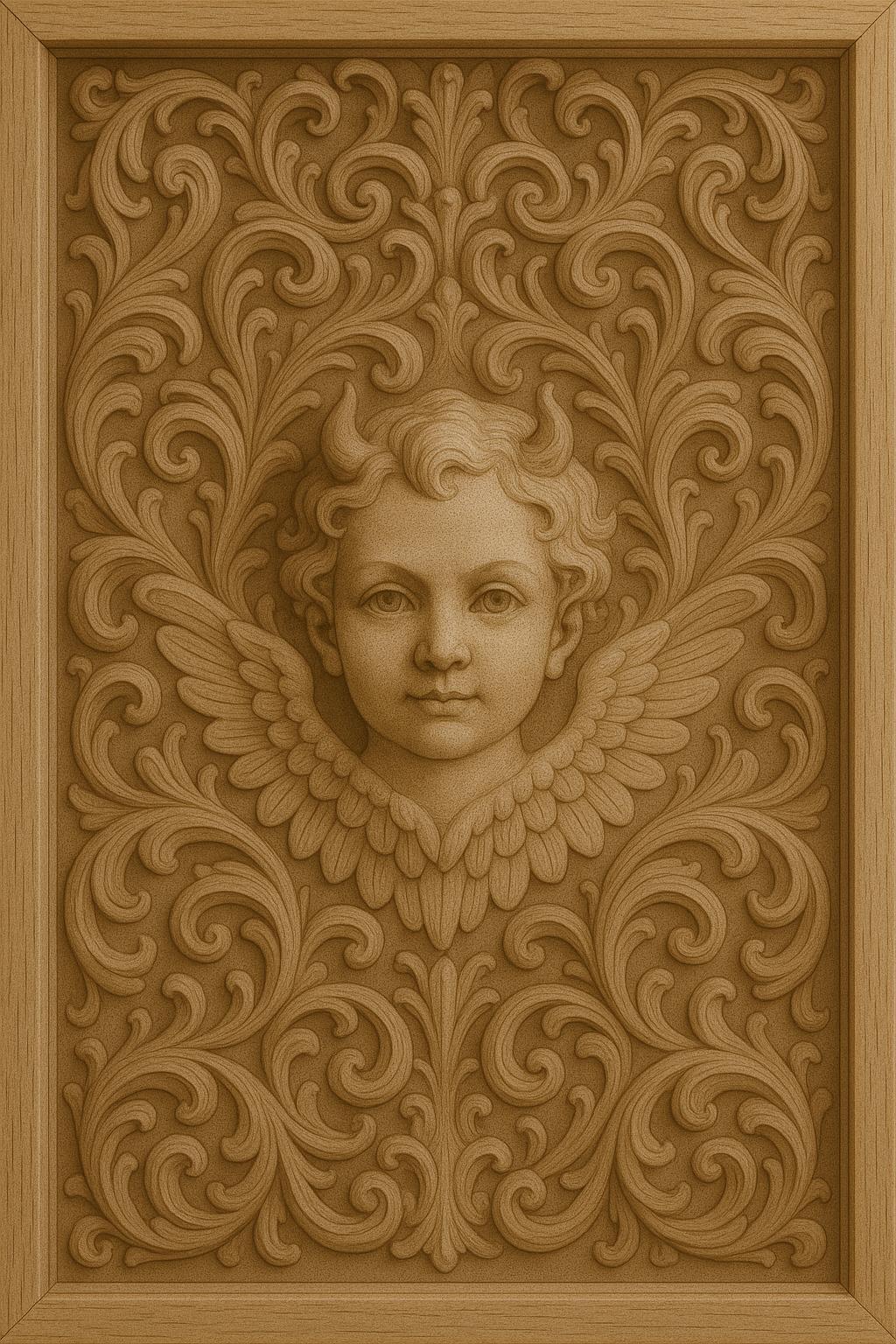 Cherub Wall Panel - Wooden Angel Face Decor