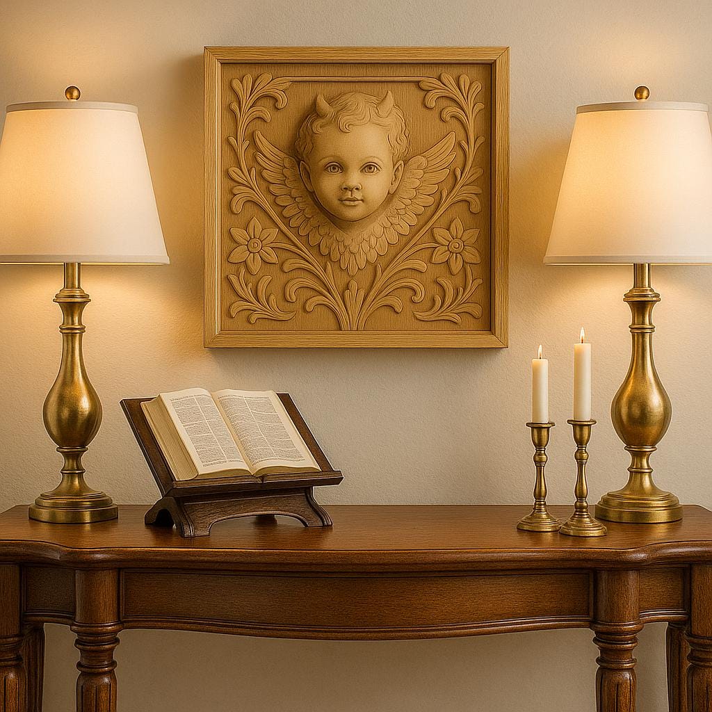Cherub Wall Panel - Wooden Angel Face Decor